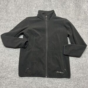 Eddie Bauer Fleece Jacket Womens Large Black Full Zip Stand Collar Pockets